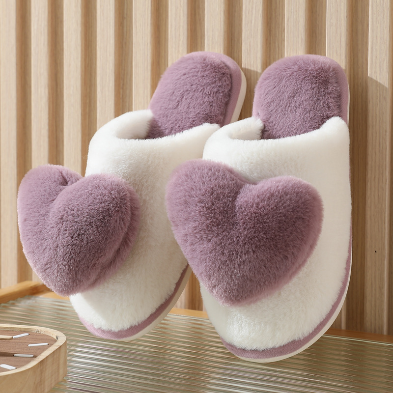 Men Shoes Casual - Winter Warm Heart Pattern Cotton Slippers