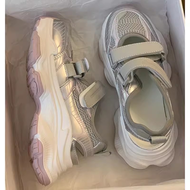 Metallic Silver Hollow Out Pla - Velcro Strap Sandal recension och pris